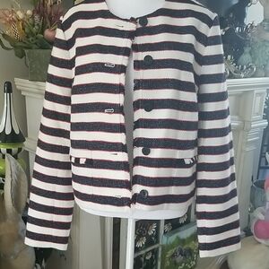 Banana Republic Black, White, and Red Striped Blazer
